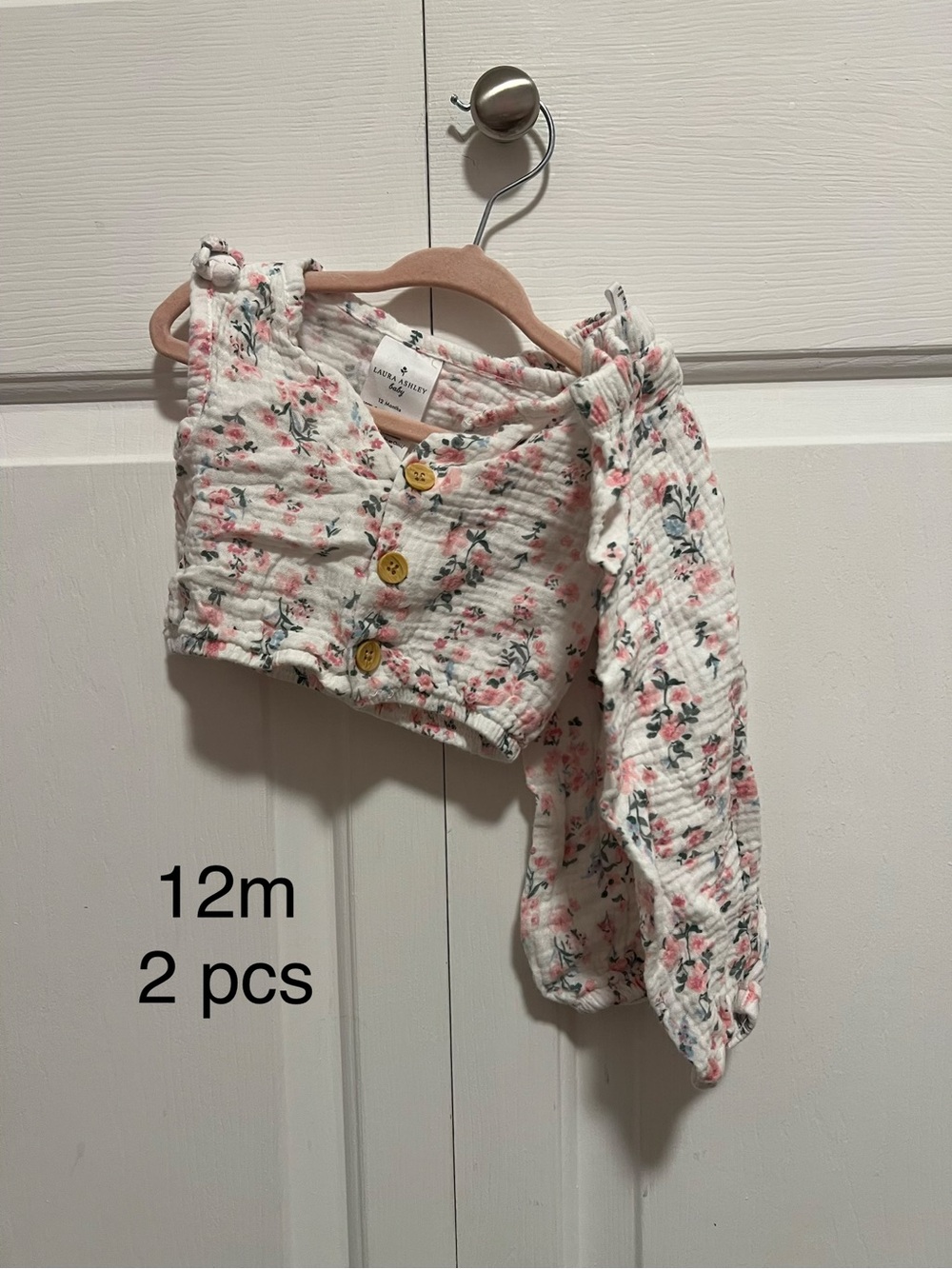 Laura Ashley White Baby Two-Piece Floral Set with Pink Accents